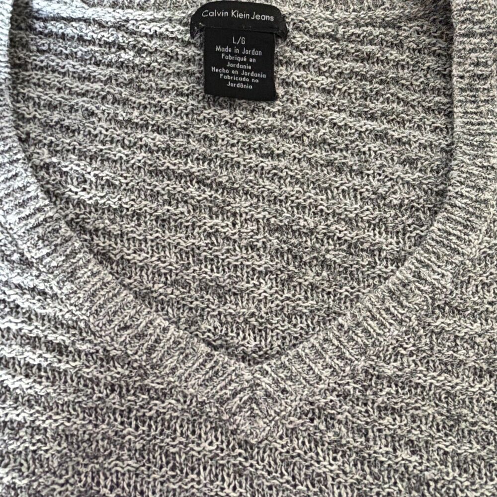 Calvin Klein Jeans Womens Large Gray Marled V Neck Soft Cozy Sweater - Picture 2 of 5